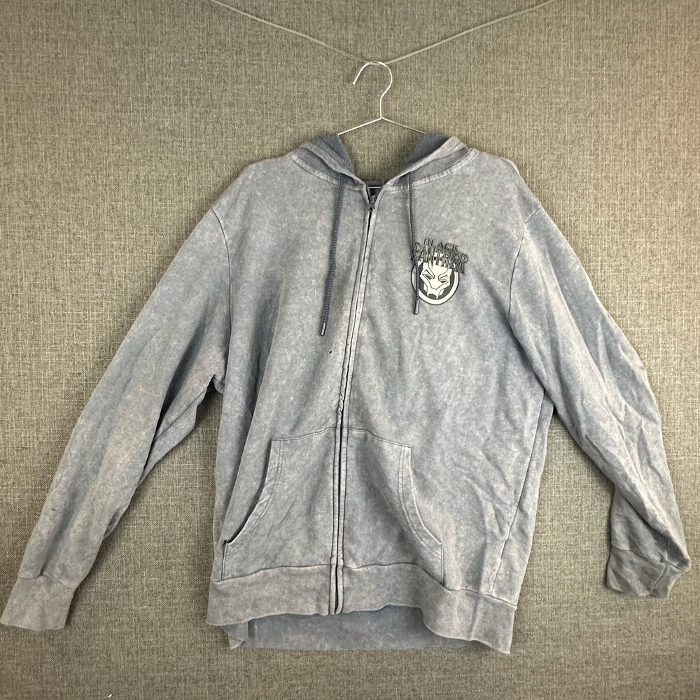 Marvel Black Panther Zip Up‎ Hoodie Youth XL Grey Acid Wash Graphic